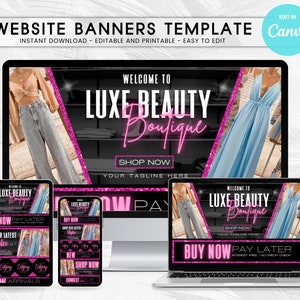 Shopify Website Banners Template Shopify, Pink Boutique Web Banners, Shopify Website Banner, Customize Canva Template, Category Banner Set