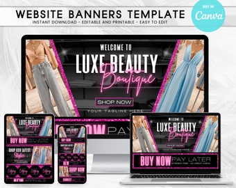 Pink Boutique Website Banner Template Canva Shopify Web Banners DIY Editable PDF Digital Download