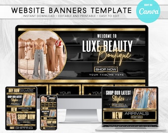 Editable Gold Website Banners Canva Template DIY Boutique Store Branding Digital Download Graphics