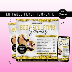 DIY Body Contouring Services Flyer, Body Sculpting, Body Spa Flyer, Body Contour, Beauty Therapy Flyer, Social Media Flyer Canva Template