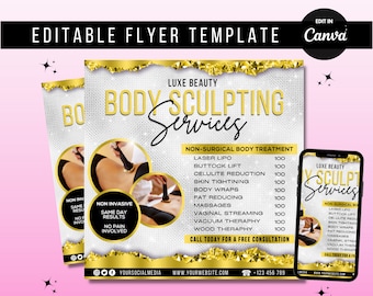 Body Contouring Services Flyer Canva Template DIY bearbeitbarer Body Spa Social Media Marketing Pack