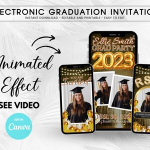 Electronic Graduation Invitation, Animated Grad Announcement, Grad Party Evite, Graduation Party Class of 2023, Phone Invite Canva Template