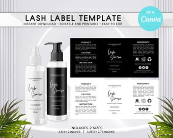 Editable Lash Shampoo Label Template DIY Black White Digital Download Canva Eyelash Product Sticker