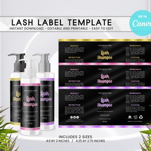 Lash Shampoo Label Template: Customizable DIY Cleanser Bottle Sticker (Canva)