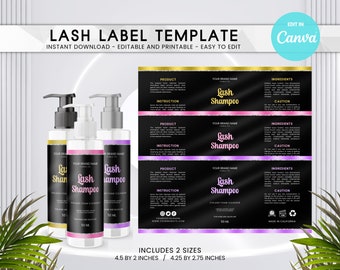 Lash Shampoo Label Template: Customizable DIY Cleanser Bottle Sticker (Canva)