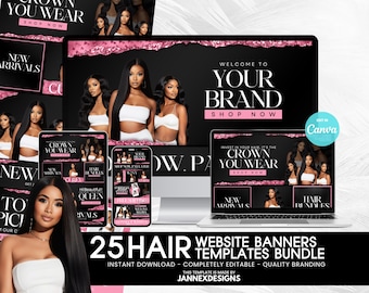 Blush Pink Hair Website Banner Set Canva DIY Shopify Store Editable Digital Branding Templates