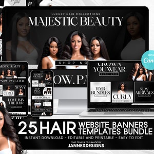 DIY Hair Website Banner Kit Shopify Hair Extension or Wig Boutique Store Website Design Hairstylist Shopify Black Web Banner Branding Beauty