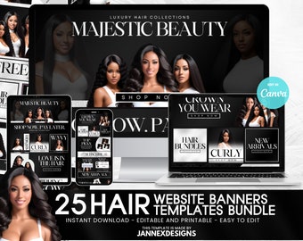 Hair Website Banner Kit Canva Templates Shopify Beauty Store DIY Editable Digital Download Design