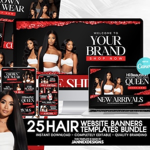 Hair Website Banner Templates: Boutique Shopify Banners (Canva)