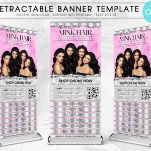 Retractable Banner Template, Roll-Up Banner Template Canva, Beauty Shop Event Roll Up Banner, Hair Bundle Boutique Banner, Pop Up Banners