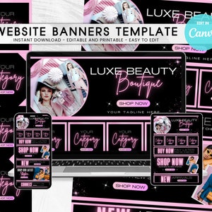 DIY Pink Website Banners Template, Shopify Web Banner, Boutique Website Banner, Canva Business Site Web Banners, Hair Lash Web Banner