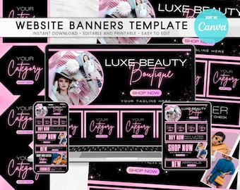 Pink Website Banners Template: Boutique Shopify Design (Canva Editable)