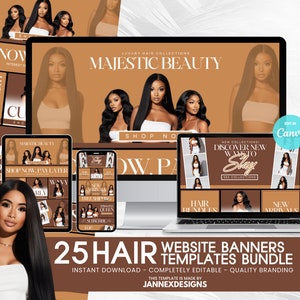 Hair Website Banner Kit: Brown Shopify Store Design (Digital Download)