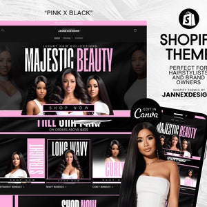 Shopify Theme Pink Luxury Hair Boutique, Web Banners Hair Business Templates, Beauty Website Theme, Hairstylist Boutique Website Banners
