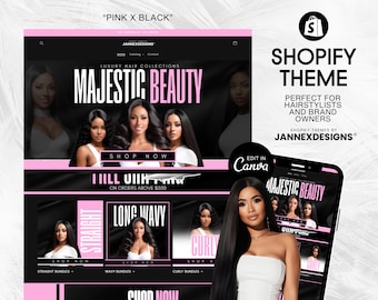 DIY Pink Hair Website Banner Kit Canva Templates Shopify Boutique Editable Digital Download for Salon