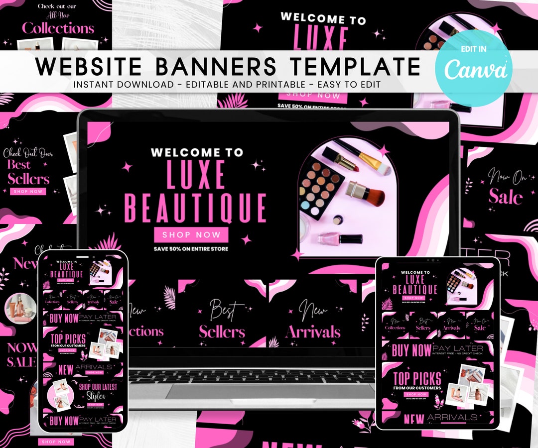DIY  Banner, Pink and Black  Banner Template, Boutique site Banners, Shopify  Banner
