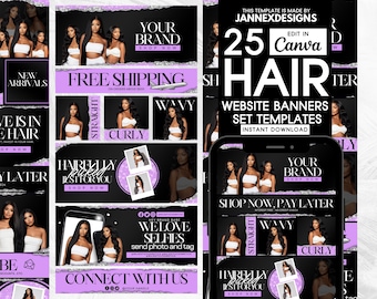 Purple Hair Website Banner Kit Canva Templates Luxury Boutique Branding DIY Editable Digital Download