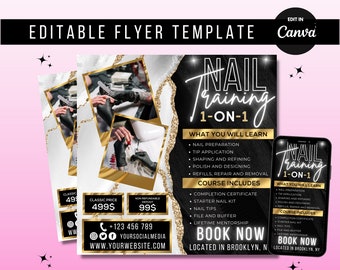 Modello Canva per volantino per corso di nail art fai da te, modificabile, download digitale per workshop di formazione per nail artist