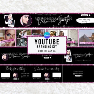 Youtube Branding Kit, Editable Youtube Banners, Thumbnails, Endscreen, Channel Art, Intros & Outros, Youtube Canva Templates