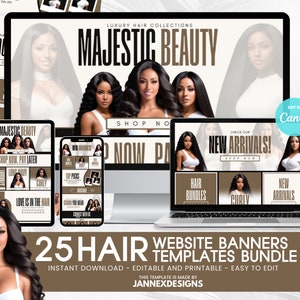 DIY Hair Website Banner Kit Shopify Hair Extension or Wig Boutique Store Website Design Boho Web Banners Branding Beauty Hairstylist Shopify