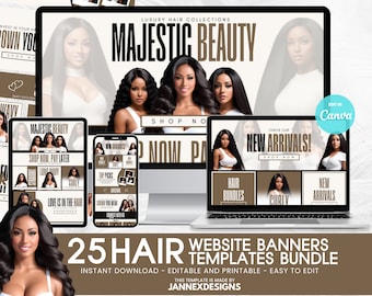 Hair Website Banner Kit Canva Templates Boho Shopify Store DIY Editable Digital Download Design