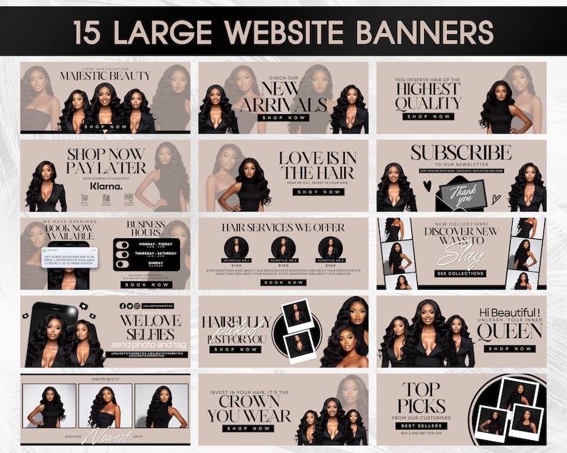 DIY Beige Hair Website Banner Kit Canva Templates Shopify Boutique Editable Digital Download for Salon image 4