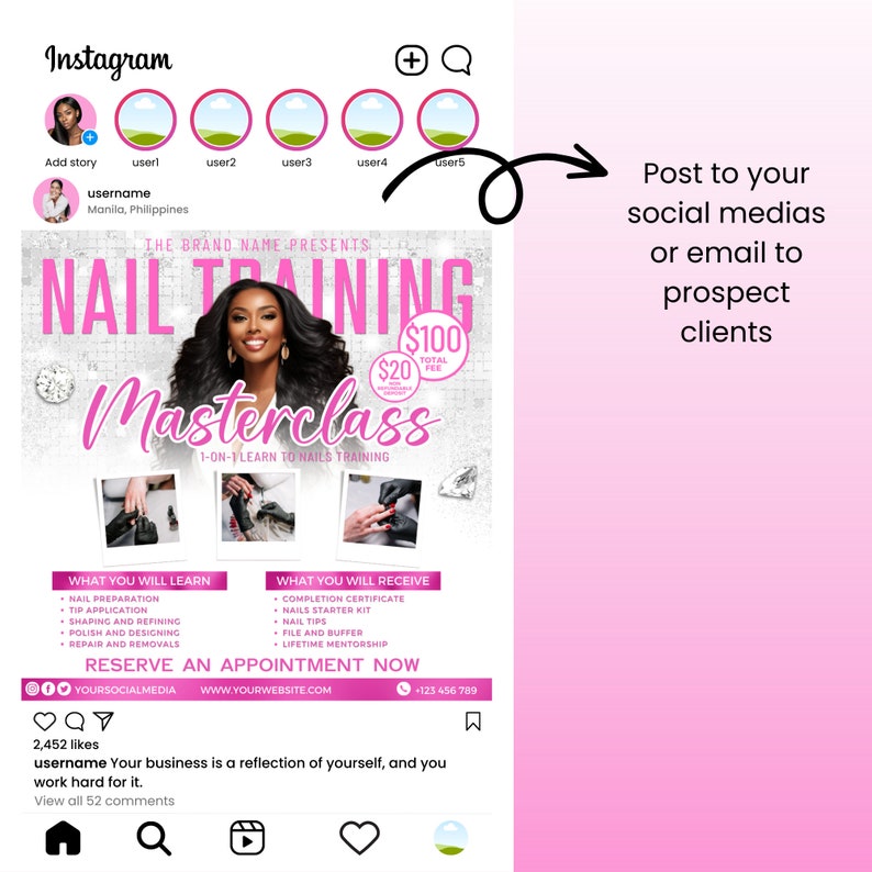 Example Master Class Flyer DIY Nail Training Masterclass Flyer Template Canva Editable Nail Tech ...