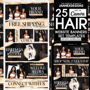 Gold Hair Website Banners: Shopify Boutique Template (DIY Canva)