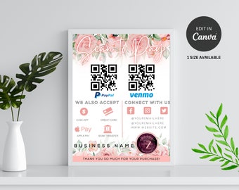 EDITABLE QR Code Sign Template, Scan to Pay sign, Printable Payment Sign, Accepted Payments Sign, Pricing Sheet, Price Guide, Canva Template