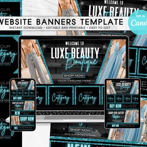 DIY Teal Website Banners Template, Shopify Web Banner, Boutique Website Banner, Canva Business Site Web Banners, Hair Lash Web Banner