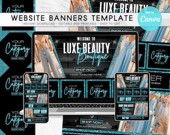 DIY Teal Website Banners Template Canva Editable Boutique Shopify Web Design Digital Download for Salon