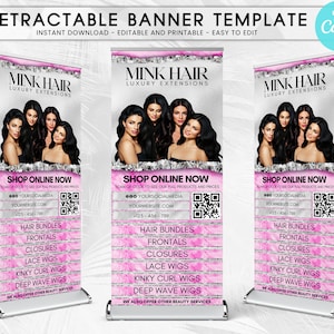 Retractable Banner Template, Roll-Up Banner Template Canva, Beauty Shop Event Roll Up Banner, Hair Bundle Boutique Banner, Pop Up Banners