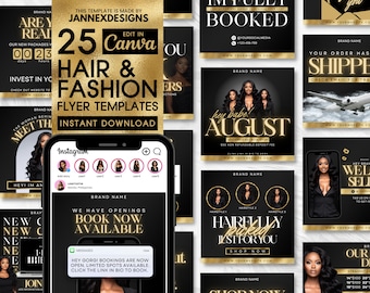 Hair & Fashion Social Media Flyer Templates: Gold Instagram Posts (Canva)