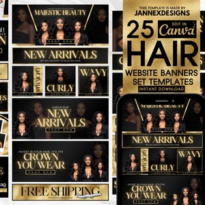 Hair Website Banner Templates: Shopify Wix Branding (Canva DIY)