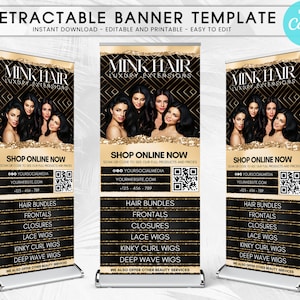 Retractable Banner Template, Roll-Up Banner Template Canva, Beauty Shop Event Roll Up Banner, Hair Bundle Boutique Banner, Pop Up Banners