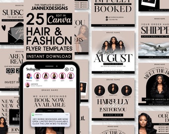 Editable Hair & Fashion Flyer Canva Templates DIY Beige Social Media Boutique Branding Digital Download