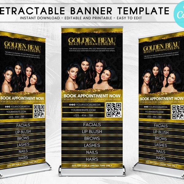 DIY Retractable Banner Template, Roll Up Banner Editable Canva Template, Professional Retractable Banner Pop Up Shop, Fashion Boutique Event