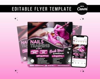 Editable Nail Class Flyer Template Canva | DIY Nail Tech Workshop Flyer | Nail Training Course Marketing | Social Media Graphics Post
