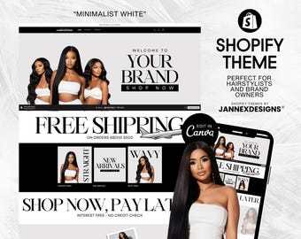DIY Minimalist Shopify Theme Canva Hair Beauty Website Templates White Black Editable Digital Branding