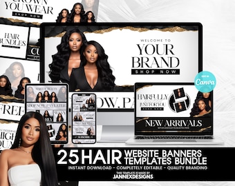 DIY Gold Hair Website Banner Kit Canva Templates Shopify Boutique Editable Digital Download for Salon