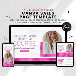 Canva Website Template, Pink and White Canva Sales Page Template, Landing Page Template for Coaches, Coaching Template for Course Creators