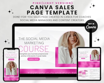 Canva Website Template, Pink and White Canva Sales Page Template, Landing Page Template for Coaches, Coaching Template for Course Creators