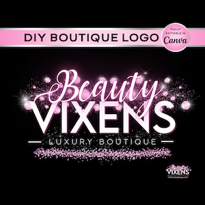 DIY Pink Neon Boutique Logo, Instant Download Editable Logo Design for Hair, Nails, Lash, Fashion, DIY Logo Design, Canva template