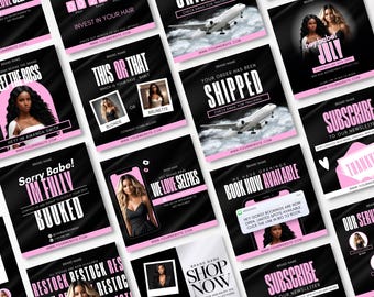 25 Pink Hair Instagram Story Reels Canva Templates, Acuity, Hairstylist Branding Kit, Wigs, Salon Social Media, Hair Care Trendy Business