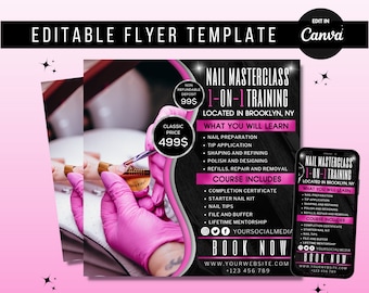 Nail Class Flyer Template Canva DIY Nail Tech Masterclass Editable Boutique Design Digital Download