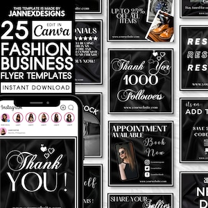 25 Black White Instagram Facebook Post Flyers, Editable Social Media Post Templates for Fashion Boutique, Minimalist Flyers Canva Template