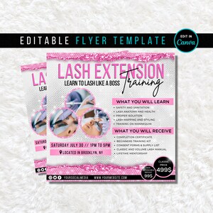 Lash Extension Training Flyer: Editable Beauty Salon Template (Canva)