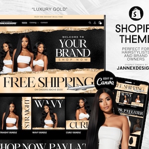 Luxury Gold Hair Shopify Theme Boutique Store, Hair Business Web Banners Templates, Beauty Website Theme, Hairstylist Boutique Premium Theme
