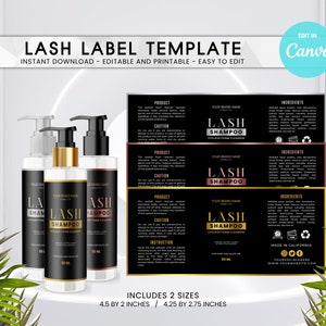 DIY Lash Shampoo Label Template: Gold Eyelash Cleanser (Digital Label)