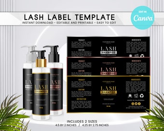 DIY Lash Shampoo Label Template Gold Eyelash Cleanser Editable Digital Product Canva Design